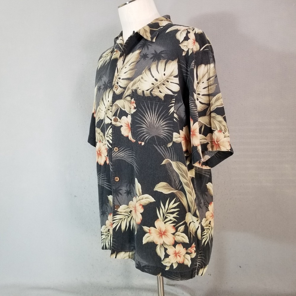 Boca classics shirt mens large gray Floral short sleeve silk Hawaiian Aloha Tiki - Picture 8 of 14